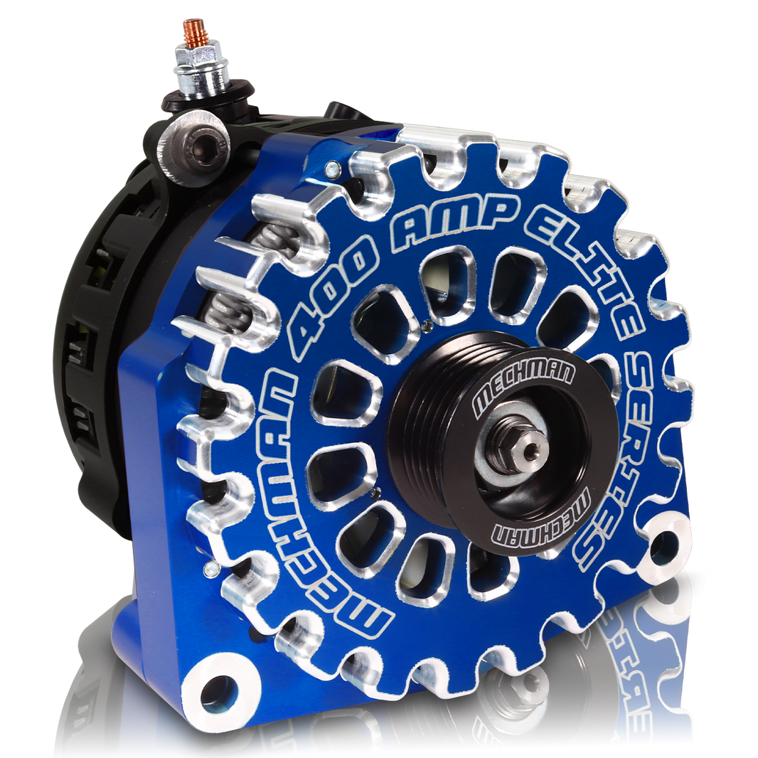 High Output 400A large case BILLET alternator for 2001-2007 GM truck 6.6l Diesel - side output stud - Dark Blue