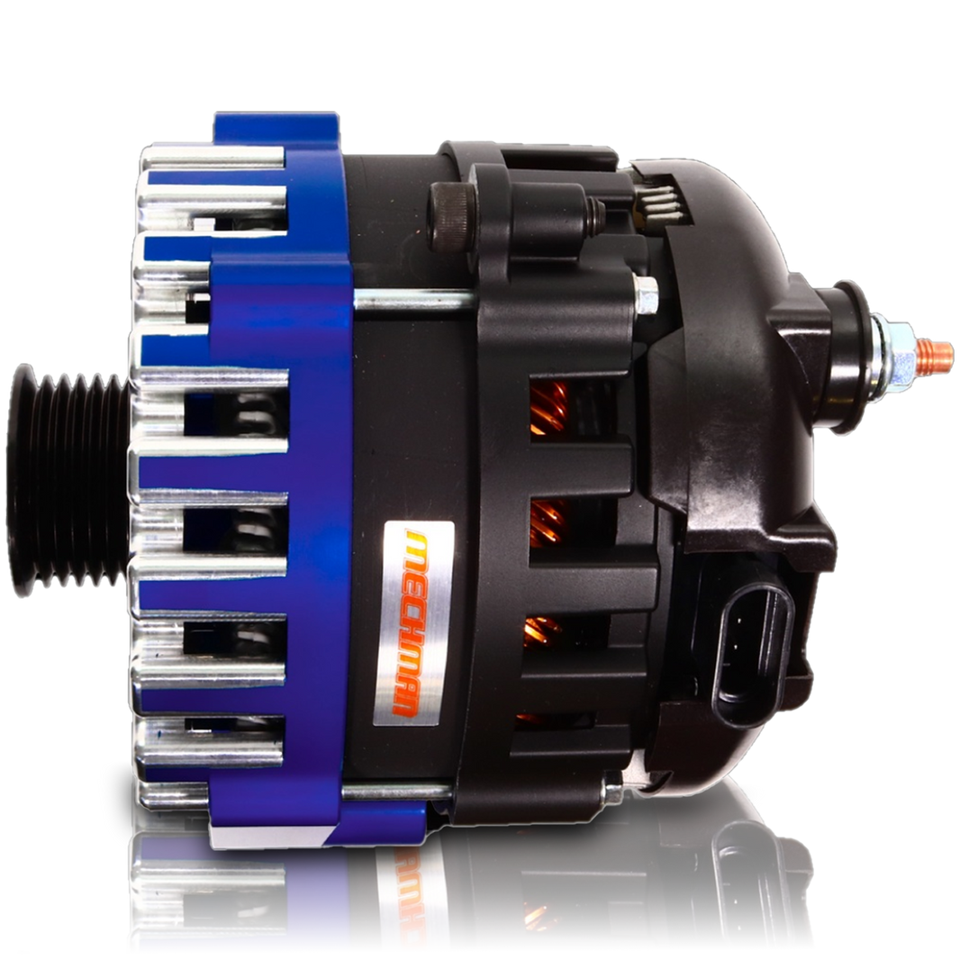 Mechman 400 Amp RVC Bypass Alternator 2005-2013 GM Truck 4.3L 4.8L 5.3L 5.7L 6L - Dark Blue Billet