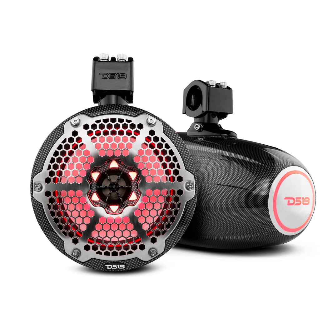 NXL 8" Marine and Powersports Towers LED RGB Lights 125 Watts Rms - Black Carbon Fiber