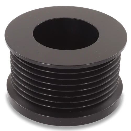 Ford/Vette 8 rib pulley, black hard anodized aluminum