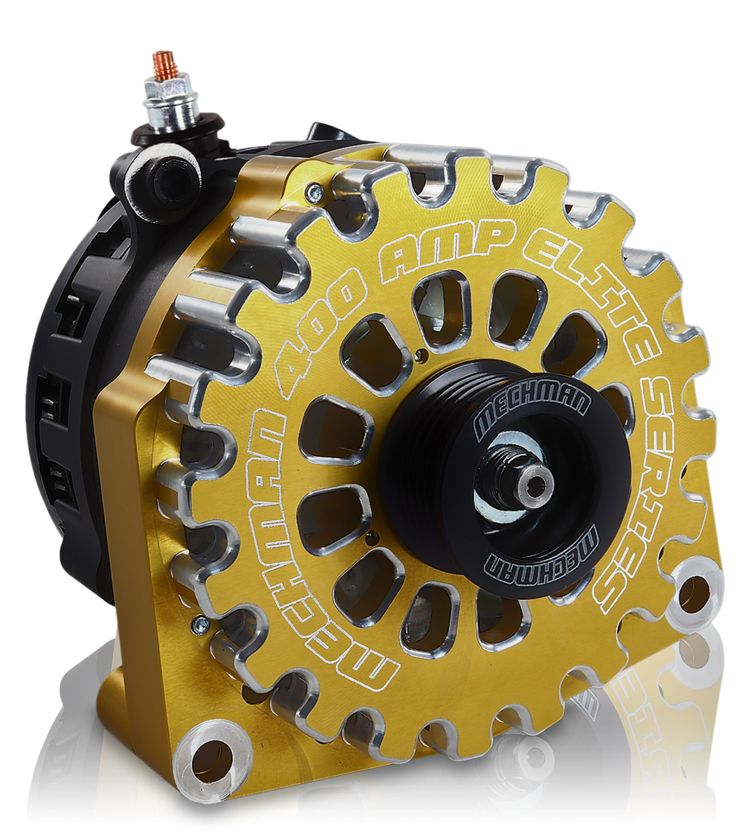 High Output 400A large case BILLET alternator for 2001-2007 GM truck 6.6l Diesel - side output stud - GOLD | B11348400GO | by: Mechman @ the lowest price of $699.00