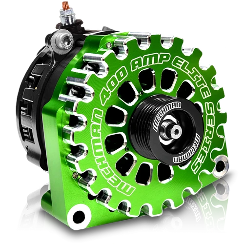 High Output 400A large case BILLET alternator for 2001-2007 GM truck 6.6l Diesel - side output stud - Green