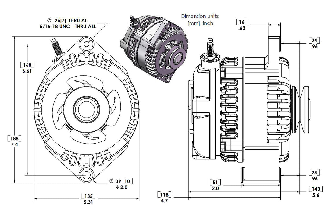 170 amp racing alternator - 63-85 GM - Polished (includes 2 pulleys) | 7127170P | by: Mechman @ the lowest price of $429.00