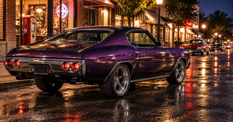 Purple classic Chevrolet muscle coupe on cruise night, 1965-1985 Chevrolet alternators