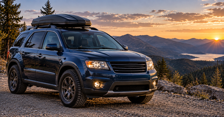 Dark blue GMC Acadia at a mountain overlook at golden hour, GM crossover alternators