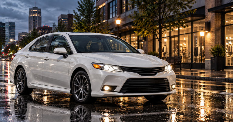 White Toyota Camry on a wet city street after rain, Toyota and Lexus car alternators