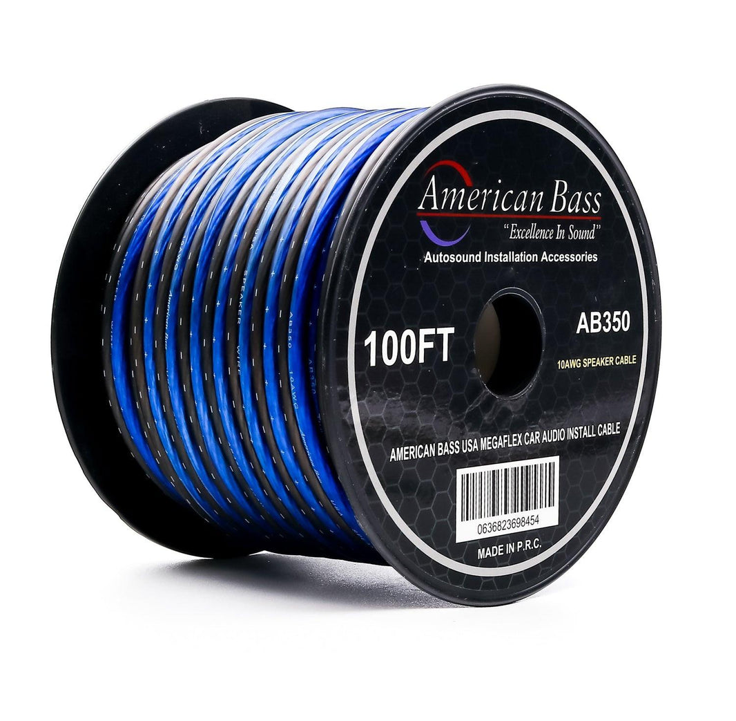 10 Gauge Megaflex Speaker Wire 100ft Spool - Blue-Black Twist