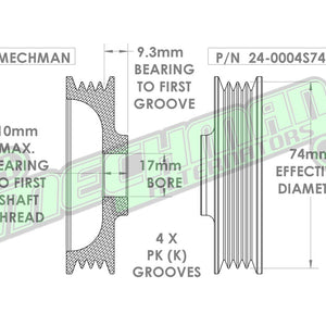 4 Rib 2.9" Billet aluminum racing pulley - Hard anodized