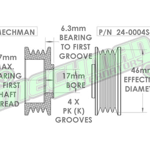 46mm 4 rib serpentine pulley - hard anodized aluminum