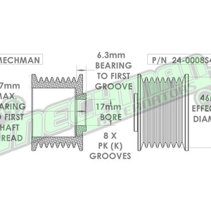 46mm 8 rib serpentine pulley - hard anodized aluminum
