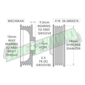 5 Rib 2.9" Billet aluminum racing pulley - Hard anodized