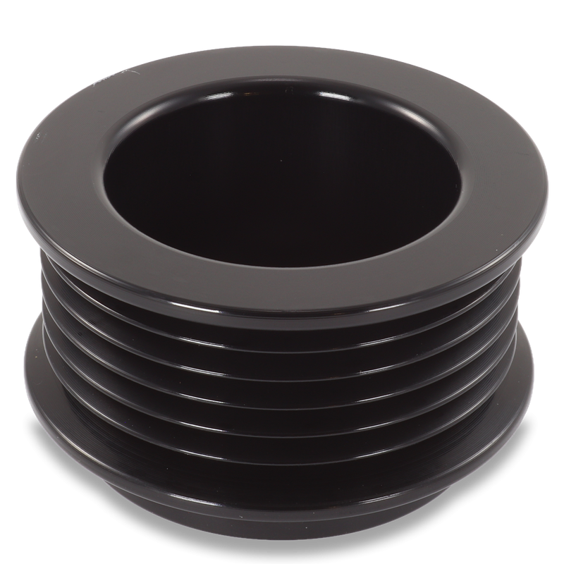 54mm 6 rib pulley, extended shoulder, hard anodized alum