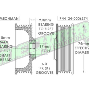 6 Rib 2.9" Billet aluminum racing pulley - Hard anodized