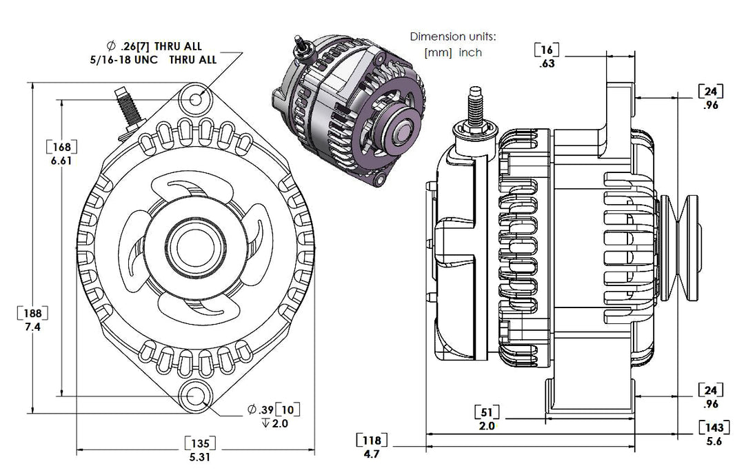 Marine 170 amp high output alternator for Ski / Wake Board Boats with 12SI 6.61 inch bolt pattern - V-Belt Pulley | M7127170 | by: Mechman @ the lowest price of $519.00