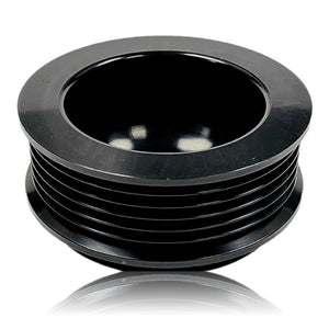 74mm 6 rib pulley, extended shoulder, hard anodized alum