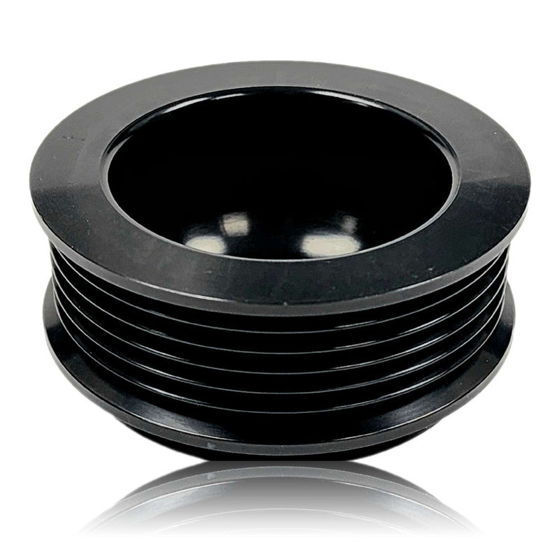 74mm 6 rib pulley, extended shoulder, hard anodized alum