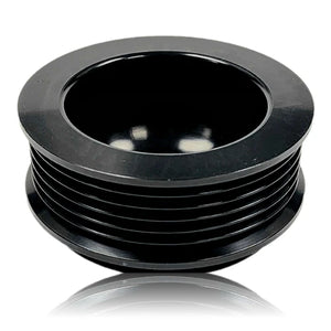 74mm 6 rib pulley, extended shoulder, hard anodized alum