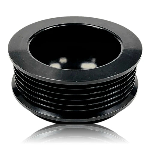 74mm 6 rib pulley, extended shoulder, hard anodized alum