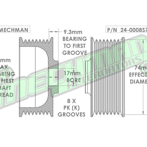 8 Rib 2.9" Billet aluminum racing pulley - Hard anodized