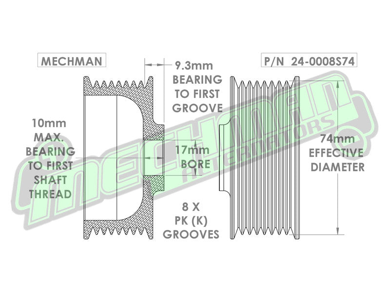 8 Rib 2.9" Billet aluminum racing pulley - Hard anodized