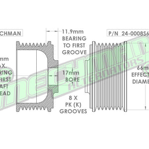 8 rib 66 MM serpentine pulley