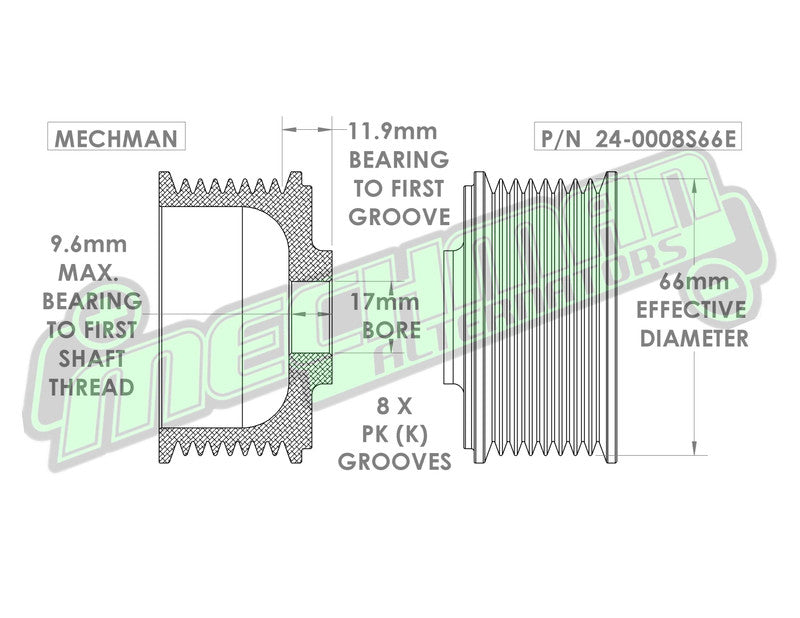 8 rib 66 MM serpentine pulley