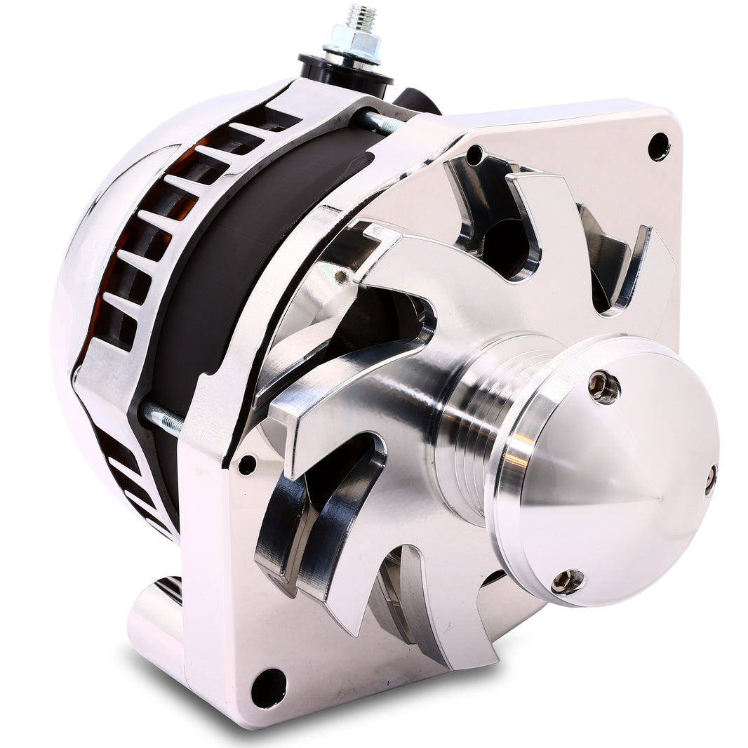 320 amp GM one wire alternator (12SI bolt pattern) with March Pulley /Fan - Polished