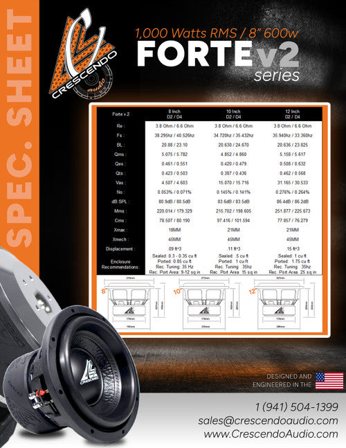 CRESCENDO AUDIO | FORTE-V2 8" SUBWOOFER  [600W RMS]