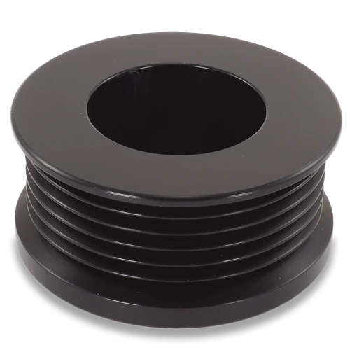Ford/Vette 6 rib pulley, black hard anodized aluminum