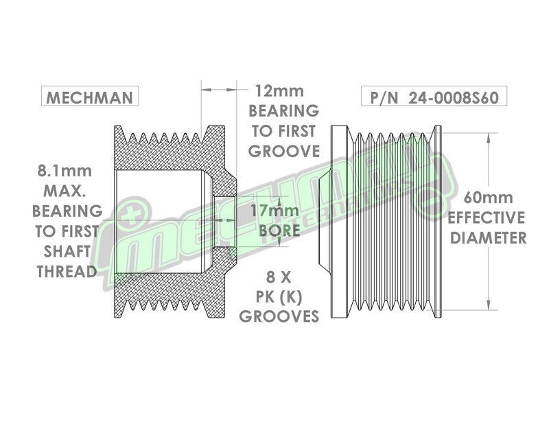 Ford/Vette  8 rib pulley, black hard anodized aluminum