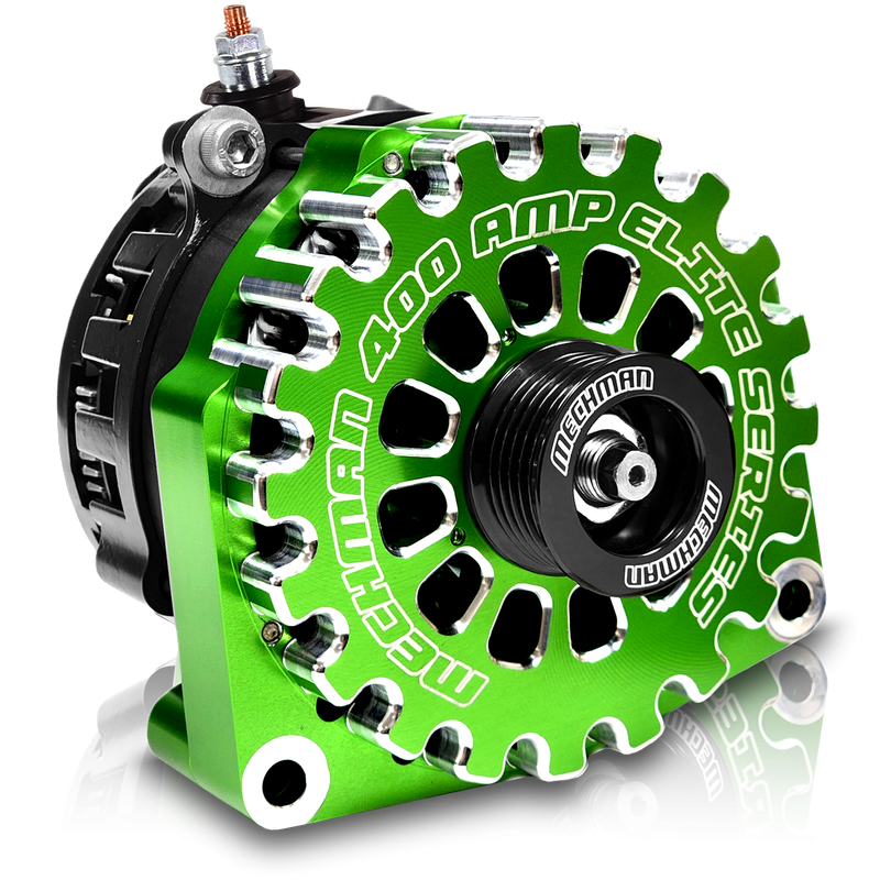 High Output 400A large case BILLET alternator for 2001-2007 GM truck 6.6l Diesel - side output stud - Green