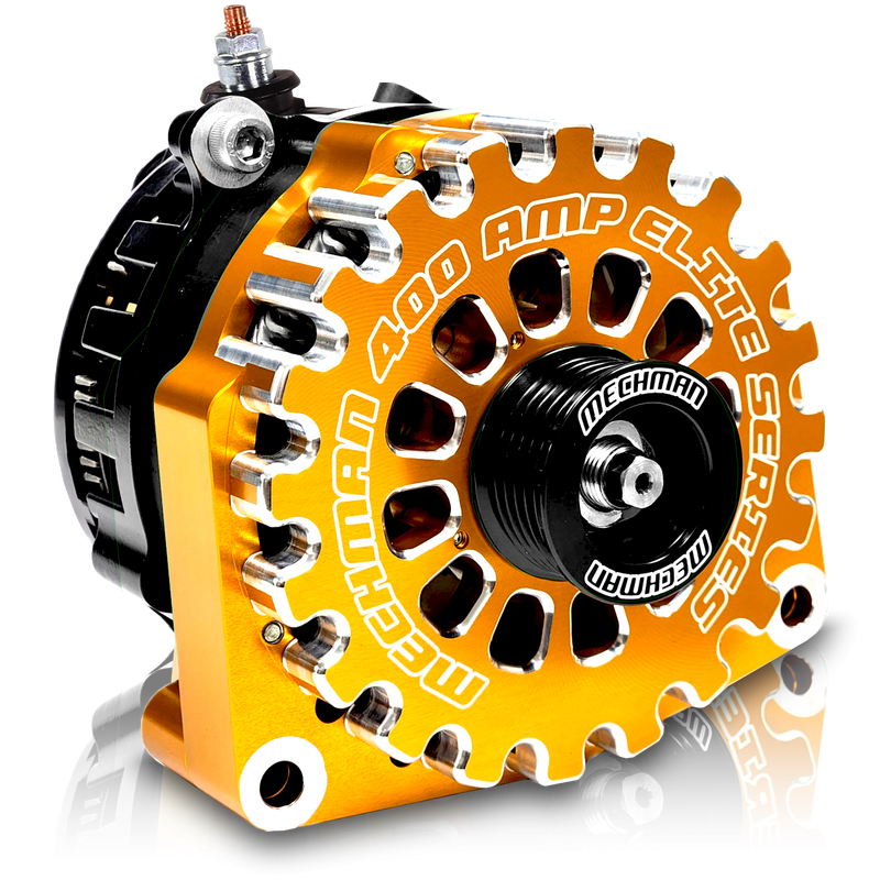 High Output 400A large case BILLET alternator for 2001-2007 GM truck 6.6l Diesel - side output stud - Orange