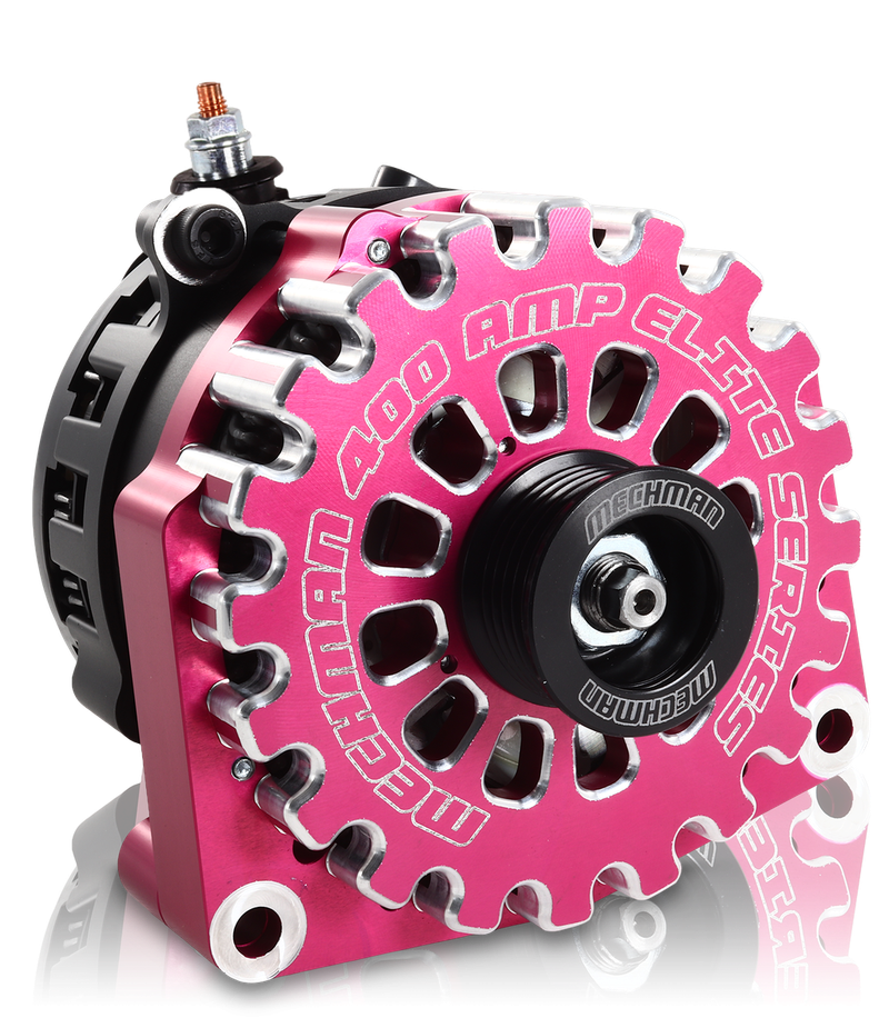High Output 400A large case BILLET alternator for 2001-2007 GM truck 6.6l Diesel - side output stud - Pink
