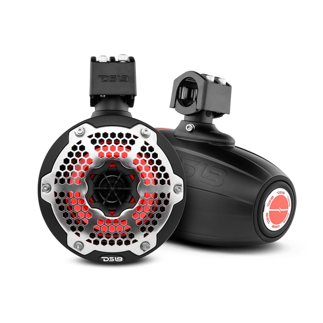 NXL 6.5" Neodymium Marine and Powersports Towers with Built-in Passive Radiator, 1" Driver and LED RGB Lights 150 Watts Rms -Black