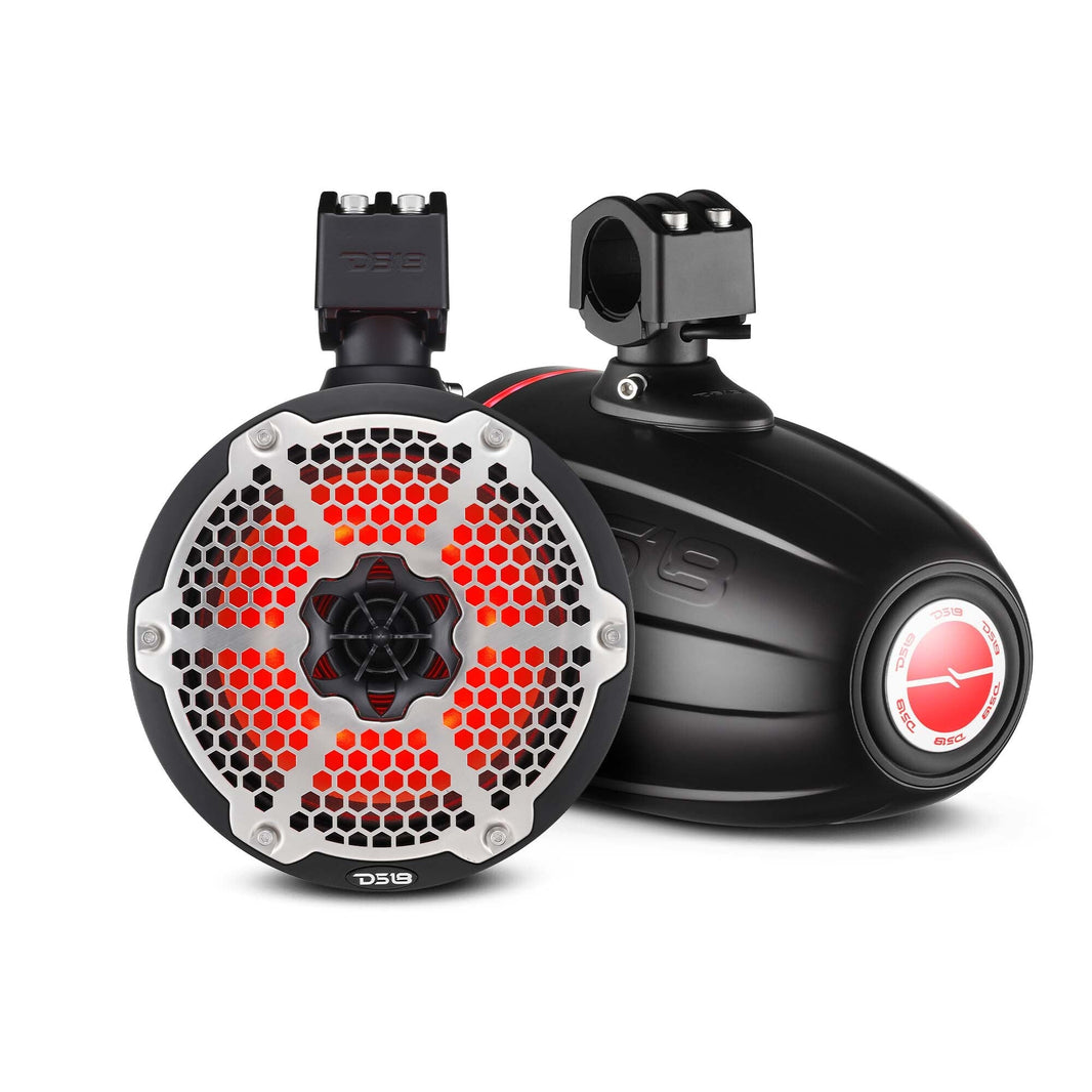 NXL 8" Neodymium Marine and Powersports Towers with Built-in Passive Radiator, 1" Driver and LED RGB Lights 180 Watts Rms -Black