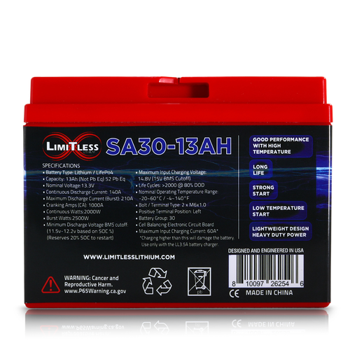 Shake Awake 30 Case 13Ah Smart Motorcycle battery With 3.5A Battery Maintainer