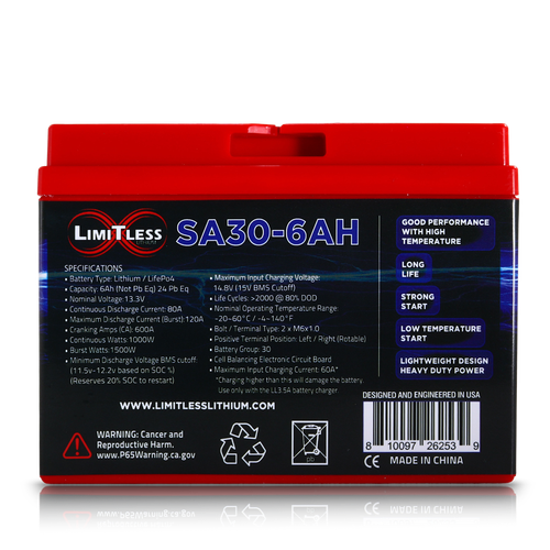 Shake Awake 30 Case 6Ah Smart Motorcycle battery with 3.5A Battery Maintainer