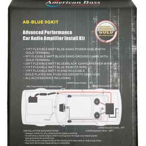 American Bass 0 Gauge Complete CCA (Copper Clad Aluminum) Amplifier Wiring Kit - Car Audio Amp Install Kit with Power, Ground & RCA Cables - Blue