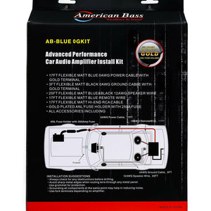 American Bass 0 Gauge Complete CCA (Copper Clad Aluminum) Amplifier Wiring Kit - Car Audio Amp Install Kit with Power, Ground & RCA Cables - Blue
