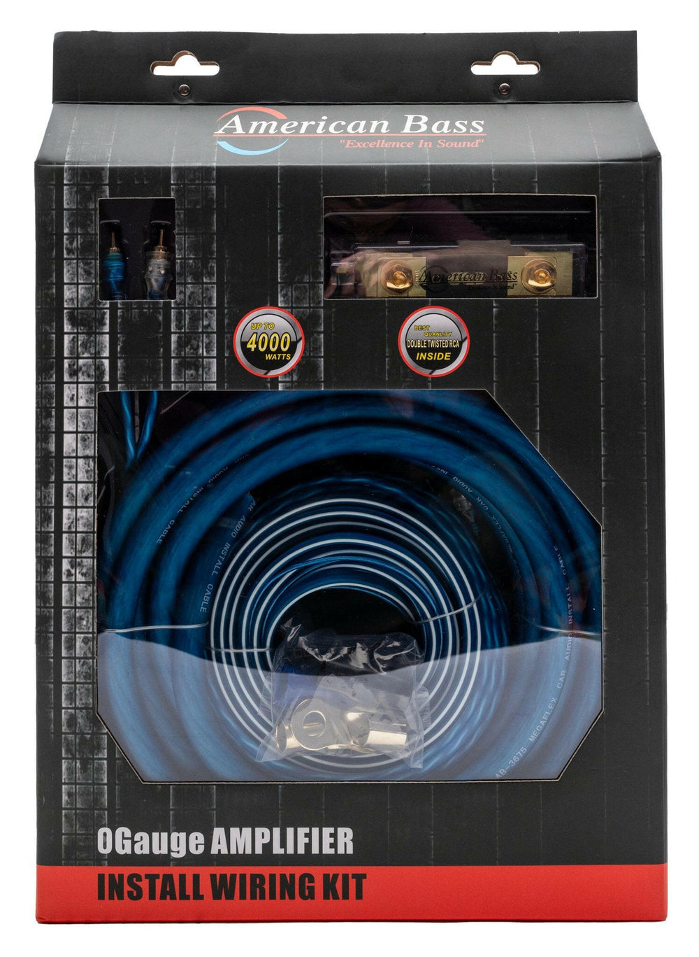 American Bass 0 Gauge Complete CCA (Copper Clad Aluminum) Amplifier Wiring Kit - Car Audio Amp Install Kit with Power, Ground & RCA Cables - Blue