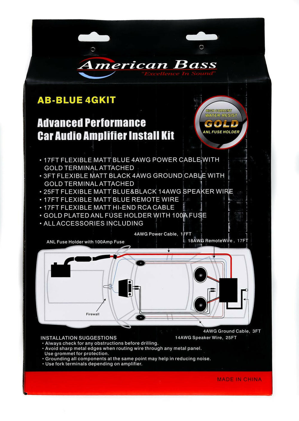 American Bass 4 Gauge Complete CCA (Copper Clad Aluminum) Amplifier Wiring Kit