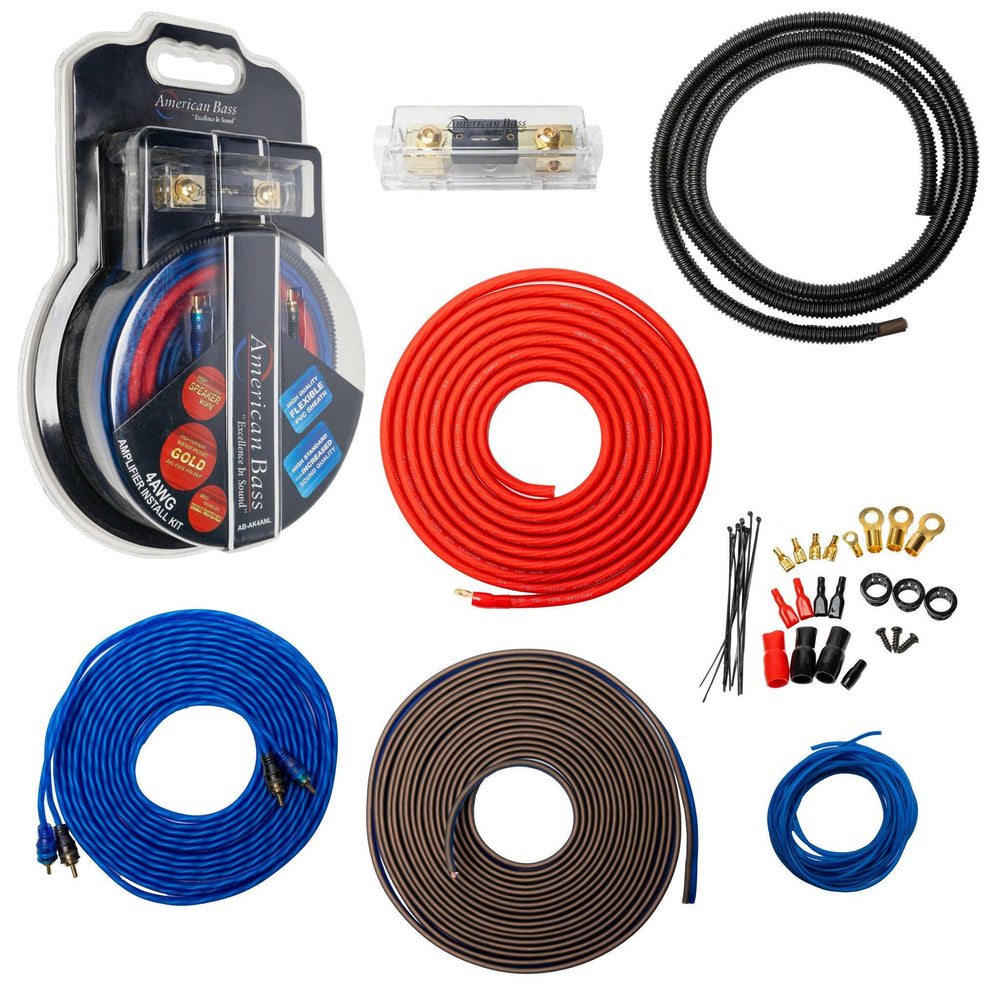 American Bass 4 Gauge Complete CCA (Copper Clad Aluminum) Amplifier Wiring Kit