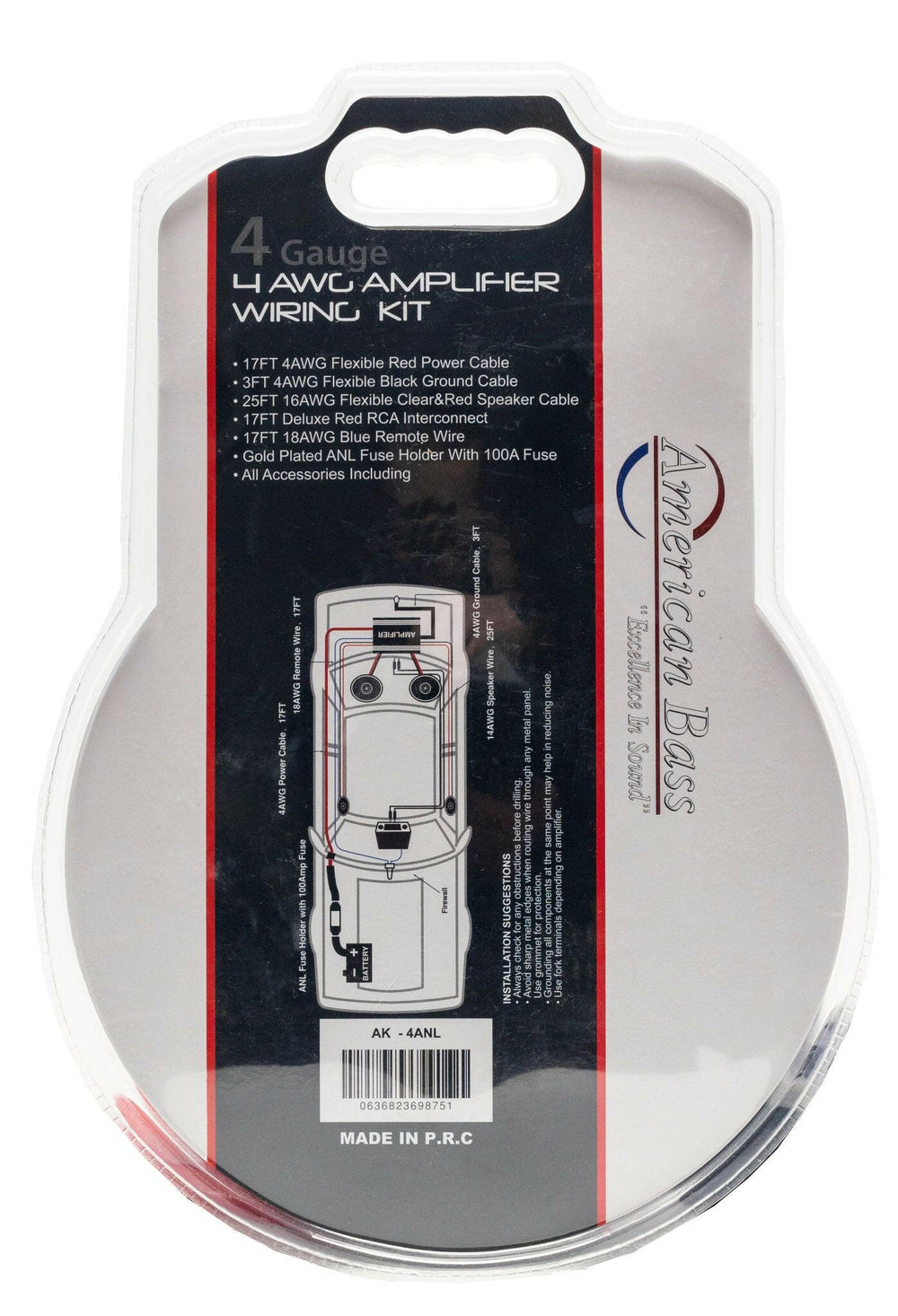 American Bass 4 Gauge Complete CCA (Copper Clad Aluminum) Amplifier Wiring Kit