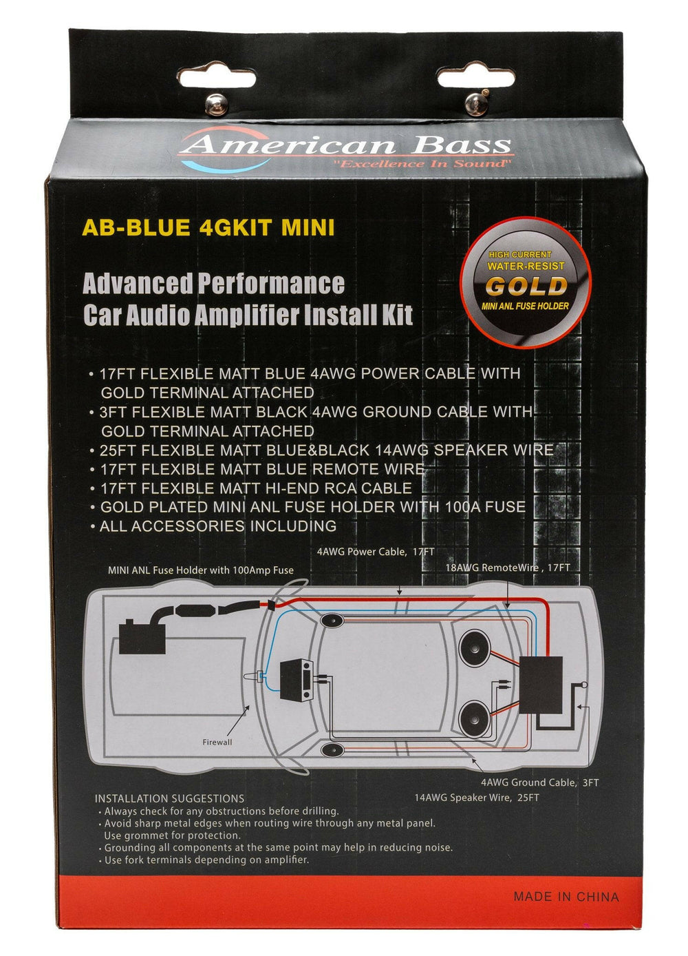 American Bass 4 Gauge Complete CCA (Copper Clad Aluminum) Amplifier Wiring Kit