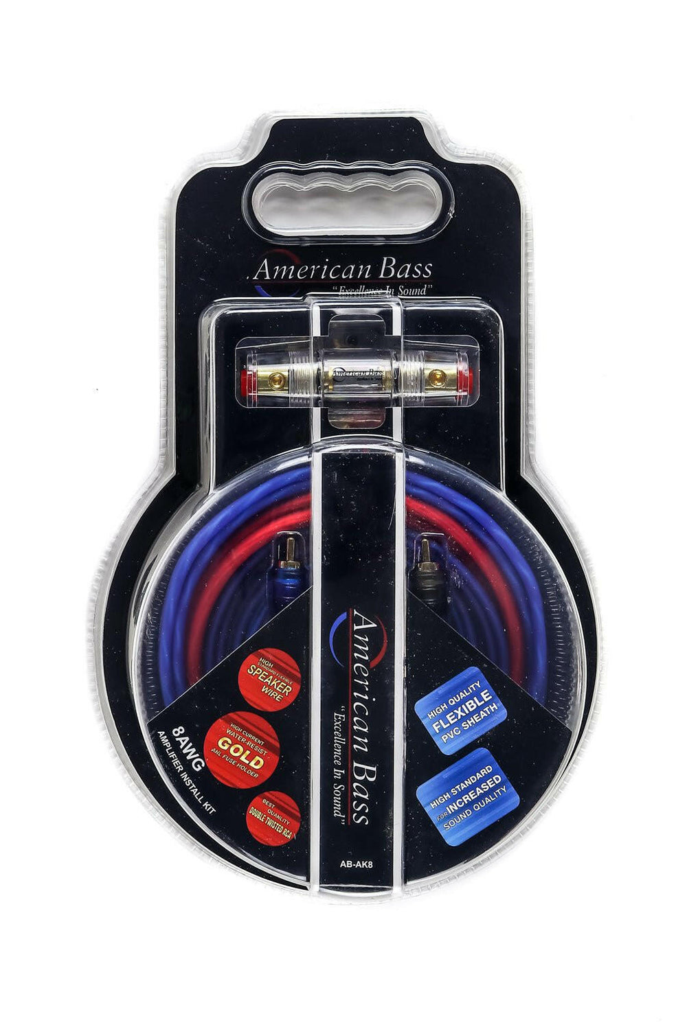 American Bass 8 Gauge Complete CCA (Copper Clad Aluminum) Amplifier Wiring Kit - Car Audio Amp Install Kit with Power, Ground & RCA Cables - Blue