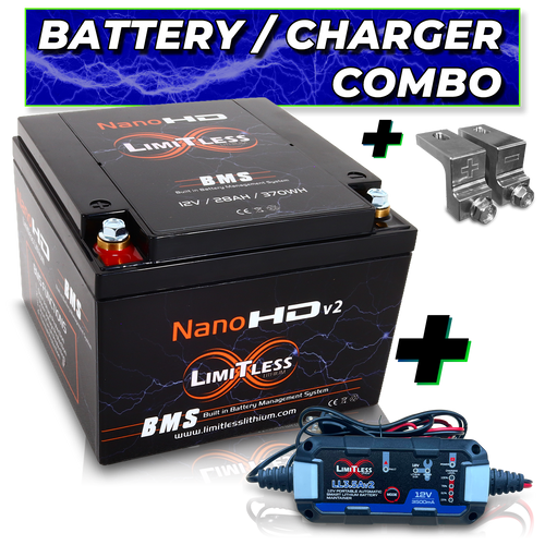 Nano -HDv2 30AH Motorcycle / Power sports Battery With 3.5A Battery Maintainer and Adapters 