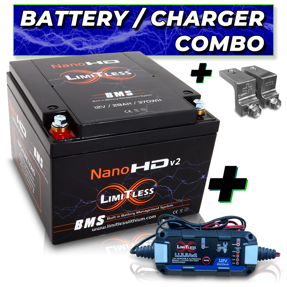 Nano -HDv2 30AH Motorcycle / Power sports Battery With 3.5A Battery Maintainer and Adapters 