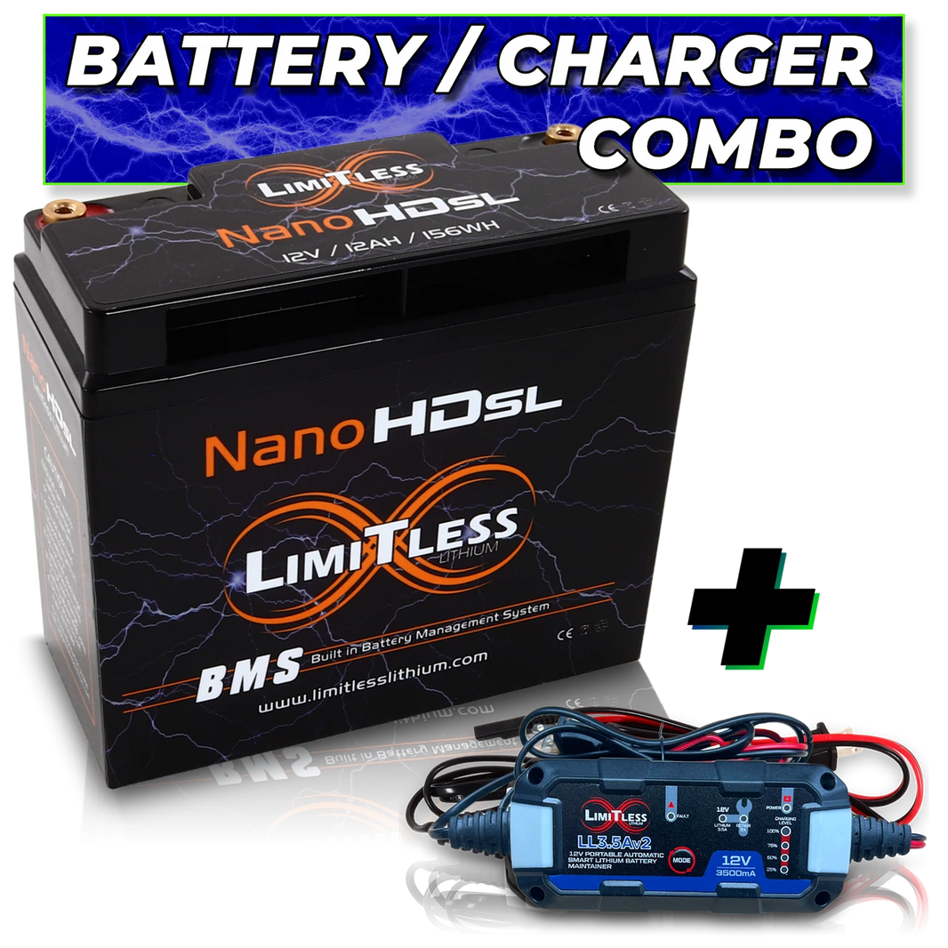 Nano -HD SL 12AH Motorcycle / Power sports Battery With 3.5A Battery Maintainer (BCI 20 Case)