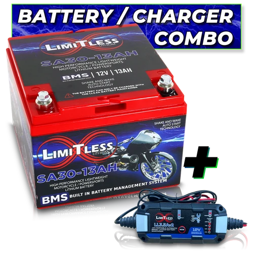 Shake Awake 30 Case 13Ah Smart Motorcycle battery With 3.5A Battery Maintainer