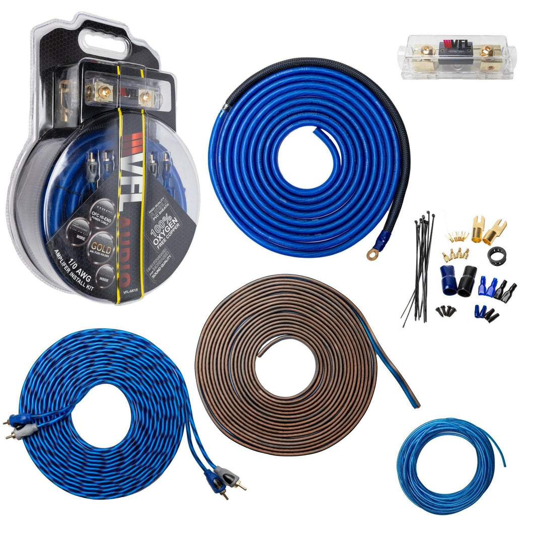 VFL 0 Gauge Complete OFC (Oxygen Free Copper) Amplifier Wiring Kit - High Power Car Audio Amp Install Kit with Power, Ground & RCA Cables - Version 1